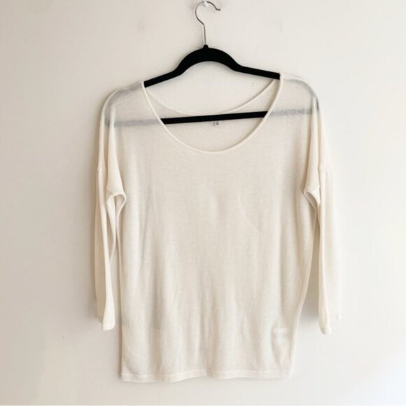 Aritzia Babaton Top Sweater 3/4 Length Sleeve Wool Round Neck Cream Size XS - Picture 4 of 14